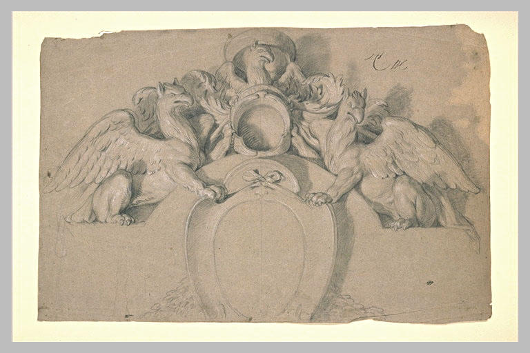 Griffons et casques surmontant un médaillon