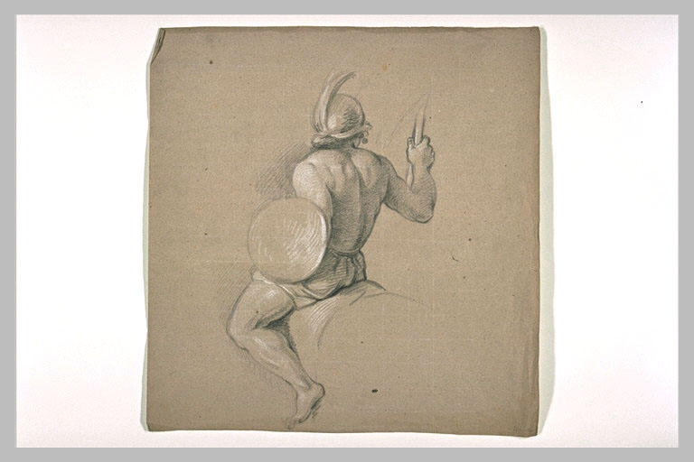Cavalier casqué, vu de dos