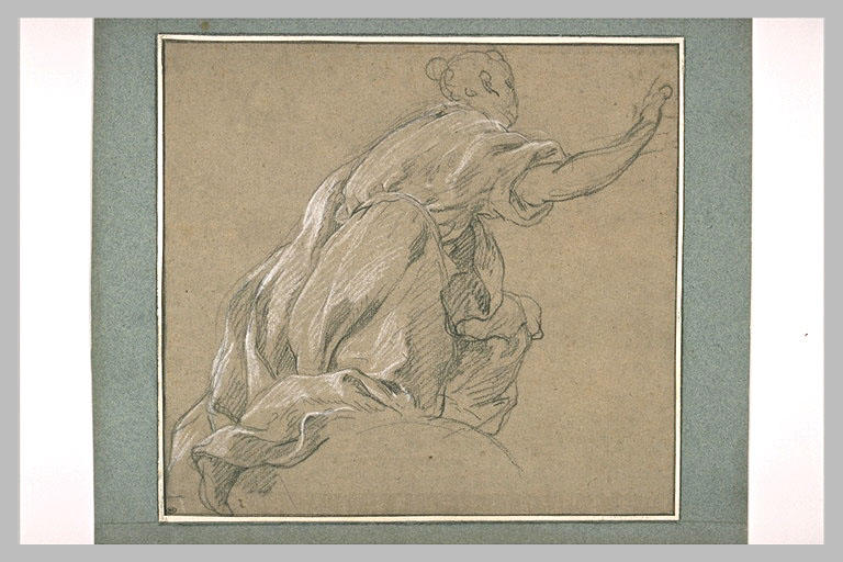 Etude d'une figure de femme drapée, à genoux, tournée vers la droite