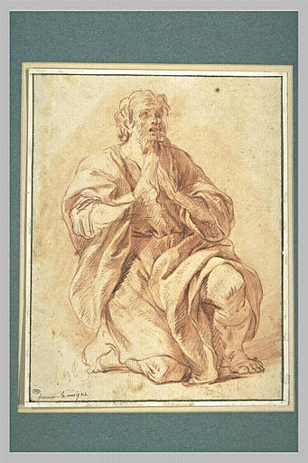 Le prophète Jonas, à genoux, les mains jointes, vu de face