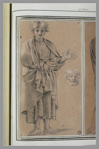 Tête de vieillard ; homme drapé debout : étude pour le quatorzième tableau