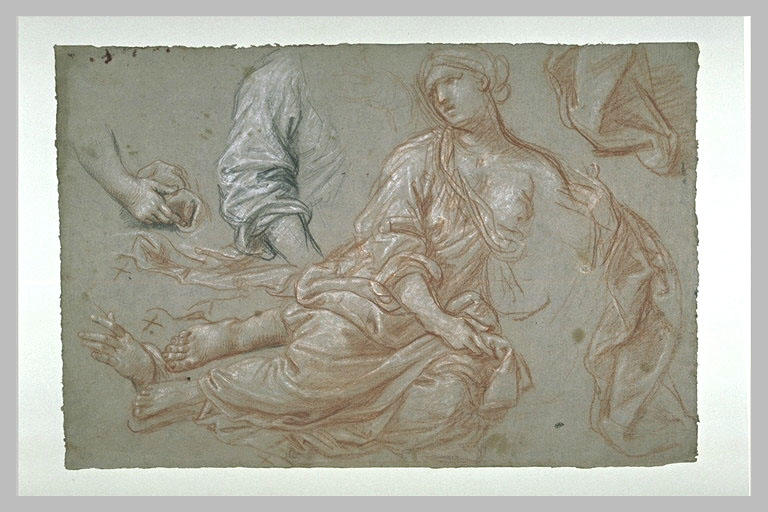 Etude d'une femme demi-couchée, d'un bras et de deux mains : La Charité (?)
