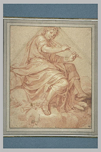 Jeune homme assis, jouant de la flûte