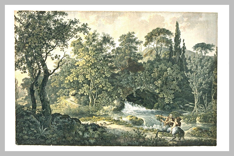 L'éducation d'Achille par le centaure Chiron, dans un paysage