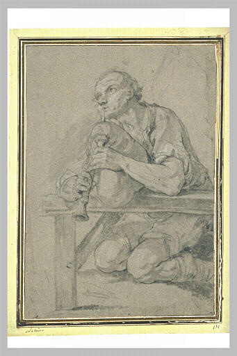 Un joueur de musette, à genoux