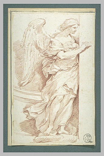 Ange debout, de profil à droite