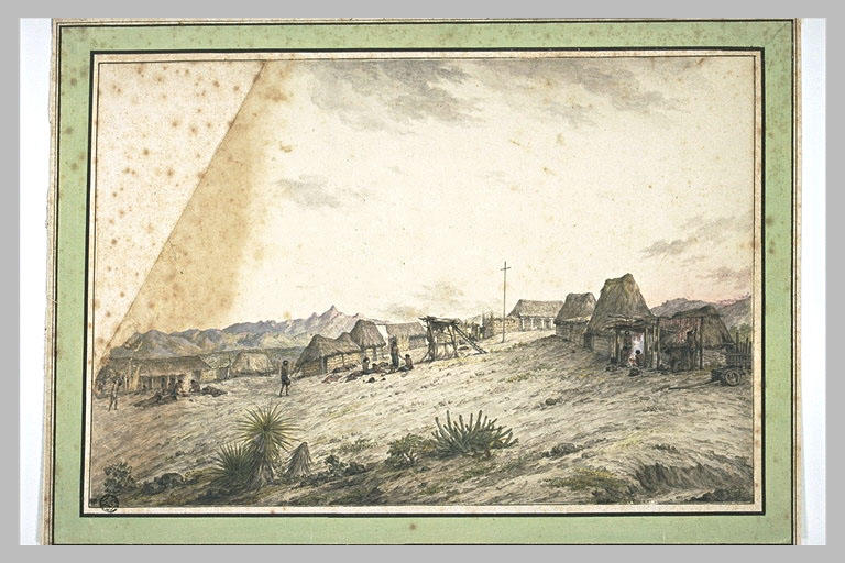 Vue d'un village et mission de saint-Joseph en Californie