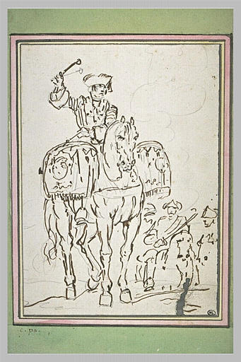 Un timbalier à cheval précédant des cavaliers