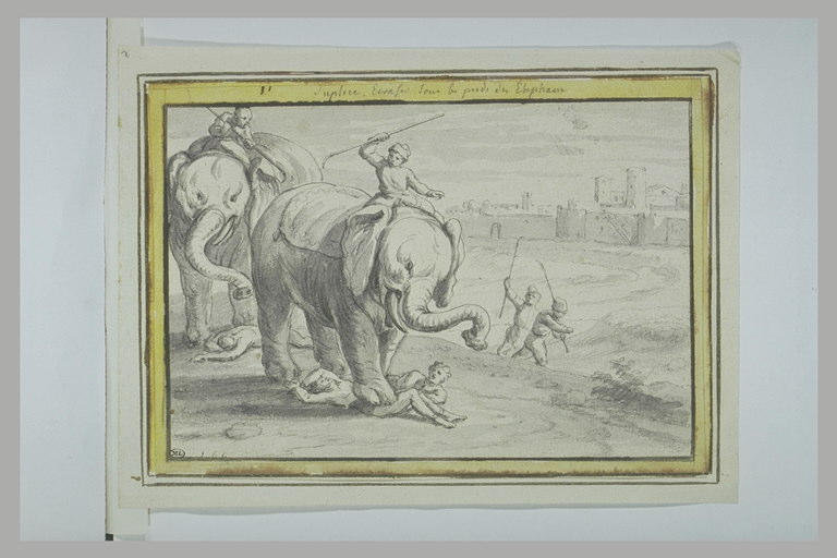 Supplice de trois hommes foulés aux pieds par trois éléphants