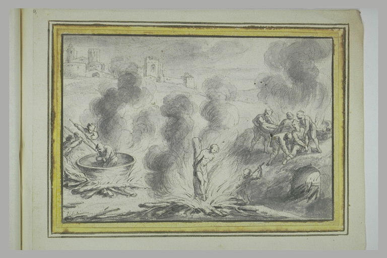 Supplice de deux hommes dans une fournaise