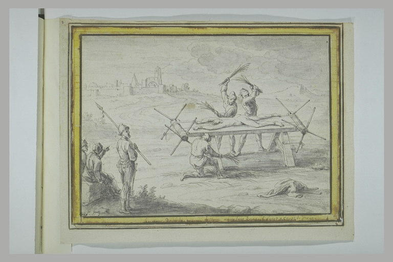 Supplice d'un homme couché sur un tréteau