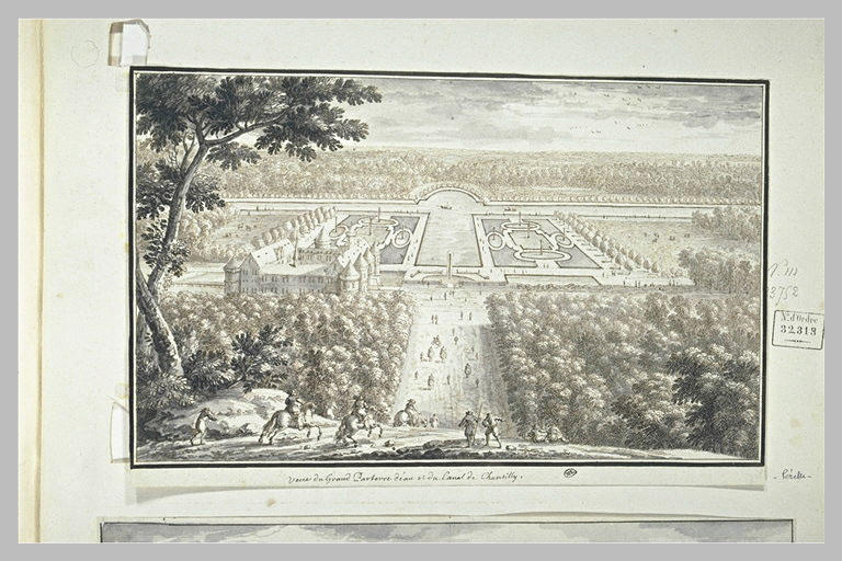 Vue du grand parterre d'eau et du château de Chantilly
