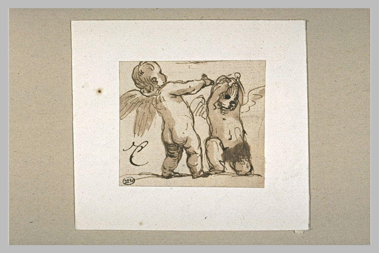 Deux putti, l'un debout et l'autre à genoux