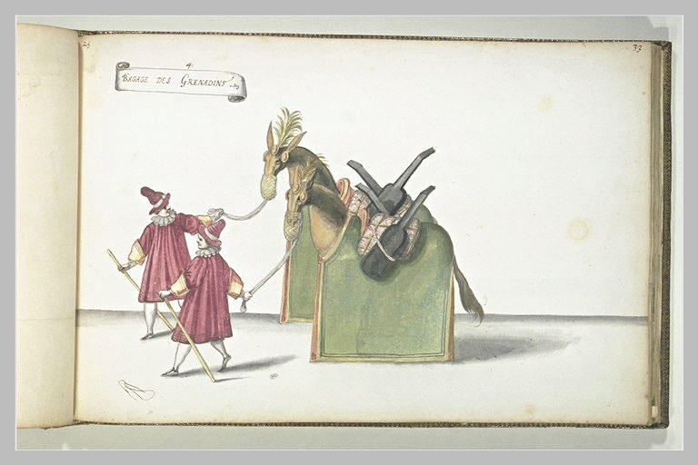 Bagage des grenadins : deux figures et deux chevaux