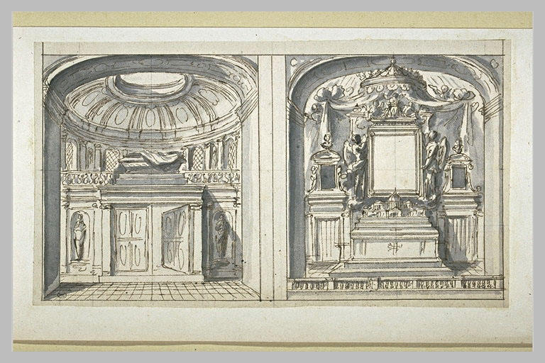Etudes d'un tombeau et d'un autel d'église