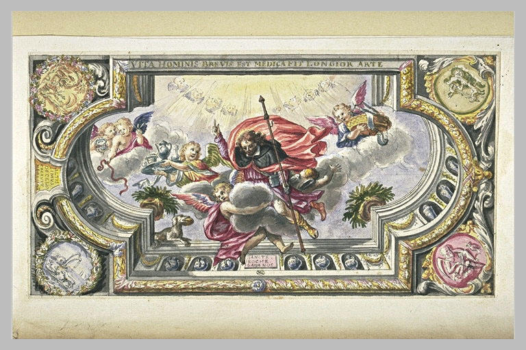 Saint Roch et des anges sur des nuages, projet pour un plafond