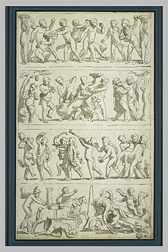 Quatre frises représentant des jeux d'enfants