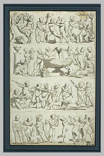 Quatre frises représentant des jeux d'enfants