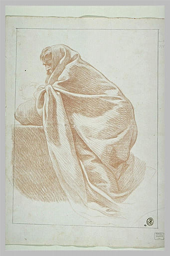 Figure d'un vieillard enveloppé dans un manteau et agenouillé