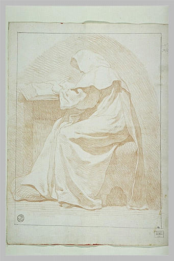 Dominicain assis et écrivant dans un livre