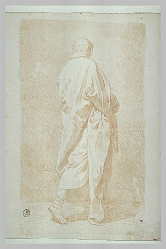 Homme debout et drapé, vu de dos