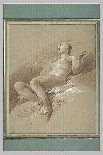 Jeune femme nue, assise sur des rochers