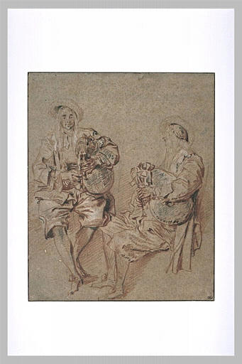 Deux études d'homme assis, jouant de la cornemuse