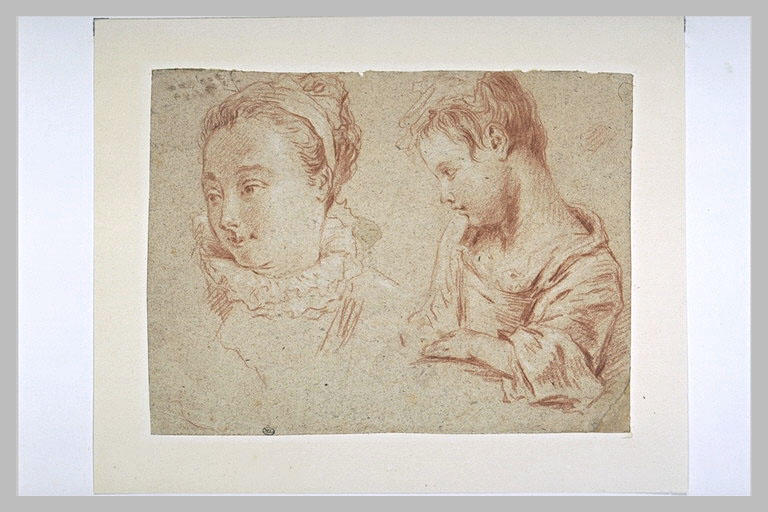 Etude de deux têtes de jeunes femmes
