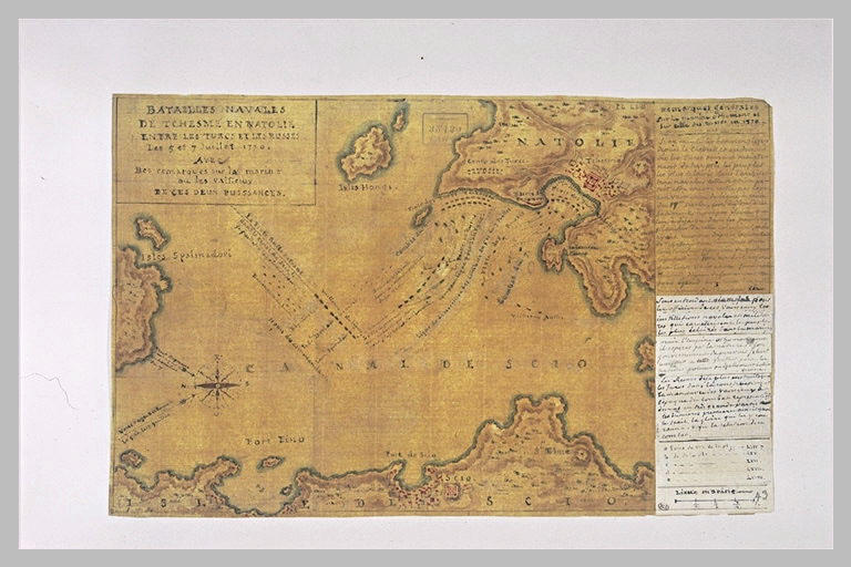 Carte et plan explicatifs du combat de Tchesmé, 1770