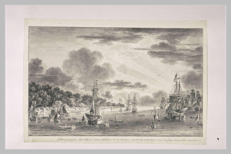 Débarquement d'artillerie entre Coxima et le château du Moro à Cuba, en 1762