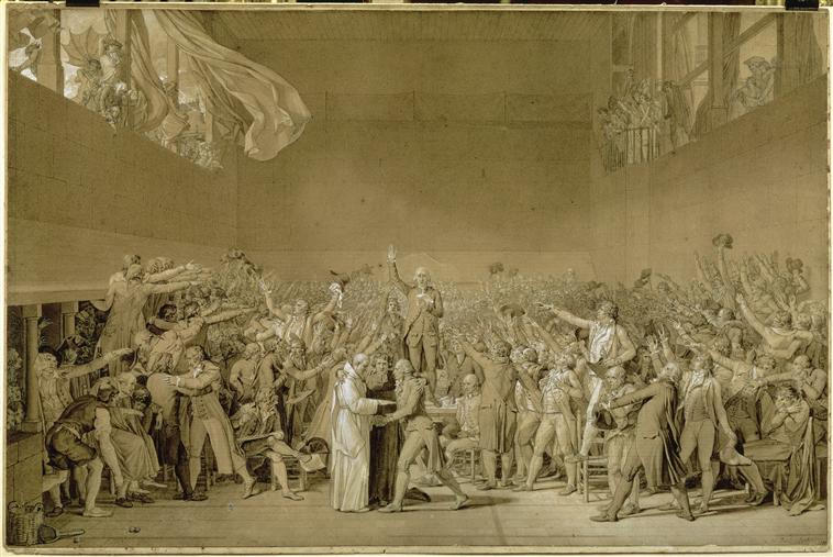 Le Serment du Jeu de Paume ; Le Serment du Jeu de Paume à Versailles le 20 juin 1789, 1/4 supérieur droit : spectateur dont Marat écrivant (autre titre)