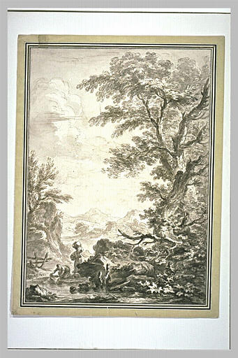 Lavandières dans un paysage boisé