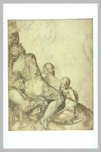 Deux figures assises, vues de dos