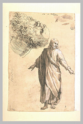 Le Christ debout ; tête d'un vieil homme barbu