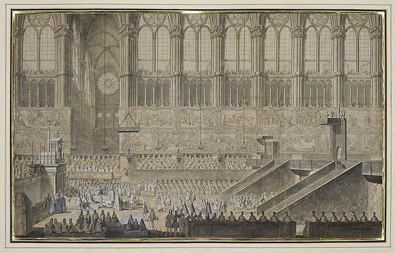 Le roi Louis XV prosterné devant l'autel, le jour de son Sacre