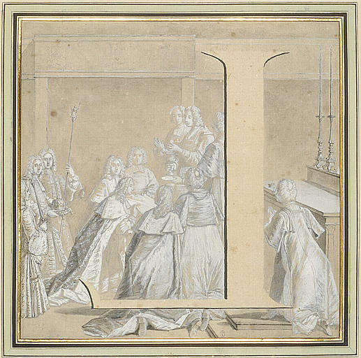 La lettre L, inversée, dans la scène de la Communion de Louis XV