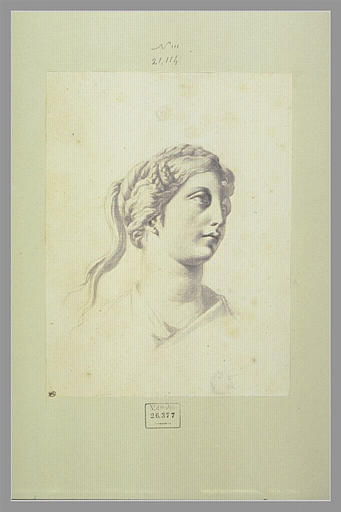 Tête de femme, d'après l'antique, chevelure nattée, de profil