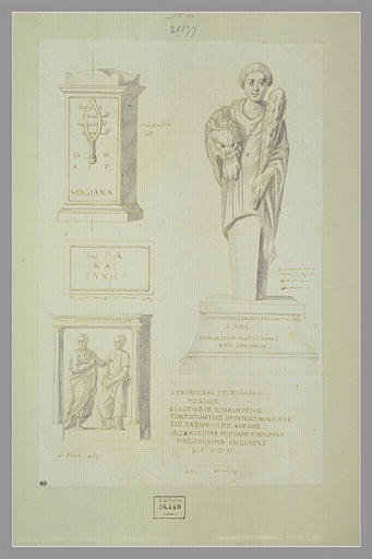 Deux monuments funéraires, un Hercule et deux inscriptions en grec