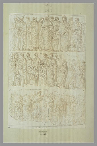 Cinq fragments de bas-reliefs représentant des romains