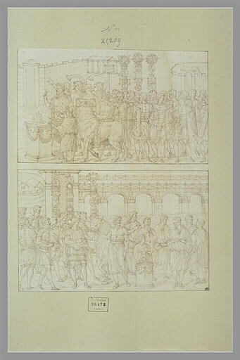 Un bas-relief divisé en deux registres avec des scènes de sacrifice