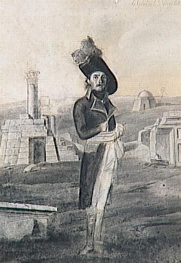 Portrait du général Donzelot ; François-Xavier Donzelot (1764-1843)- représenté pendant la campagne d'Egypte en 1799 sur fond de paysage avec ruines égyptiennes, alors général de brigade (autre titre)