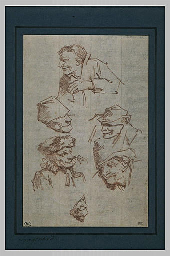 Etudes d'un buste et de cinq têtes