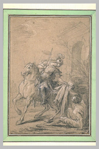 Saint Martin à cheval partageant son manteau