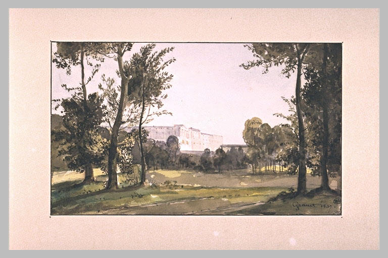 Le château de Versailles vu depuis la route de Trianon, 1837