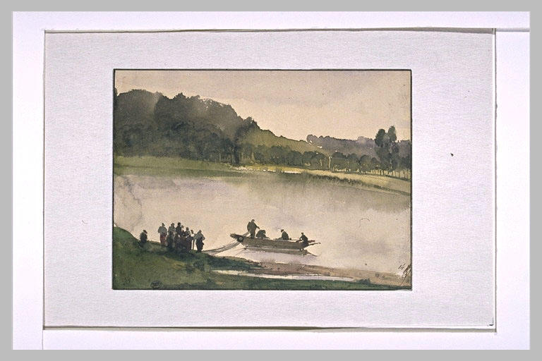 La pièce d'eau des Suisses avec des pêcheurs dans une barque