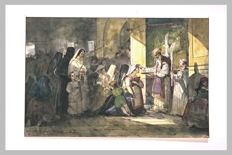 La cérémonie des cendres dans une église de Rome, 1844
