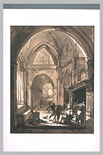 Scène du Lutrin de Boileau : querelle chez Barbin, à la porte du libraire