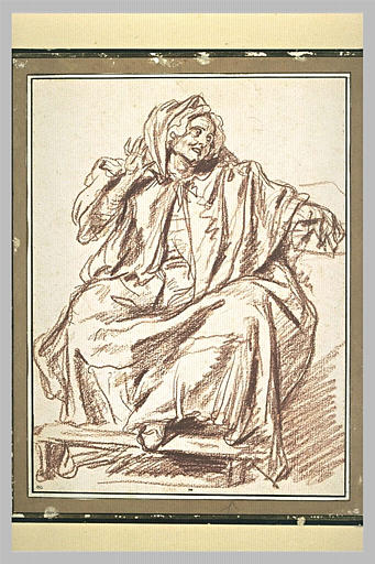 Vieille femme assise regardant vers la droite