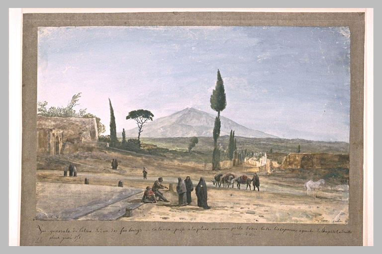 L'Etna et un des faubourg de Catane vus de La Porta d'Aci