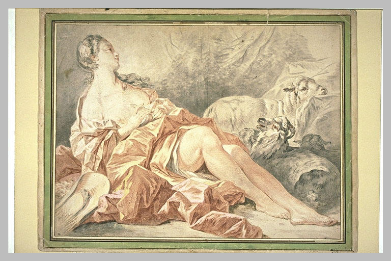 Bergère assise, gardant ses moutons